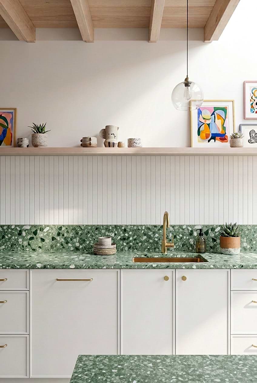 White Marble Mosaic Tile Green Terrazzo BA1078
