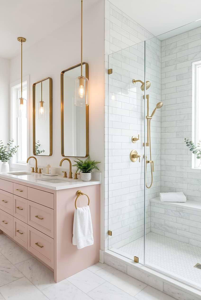 White Marble Subway Girls Bathroom BA8035
