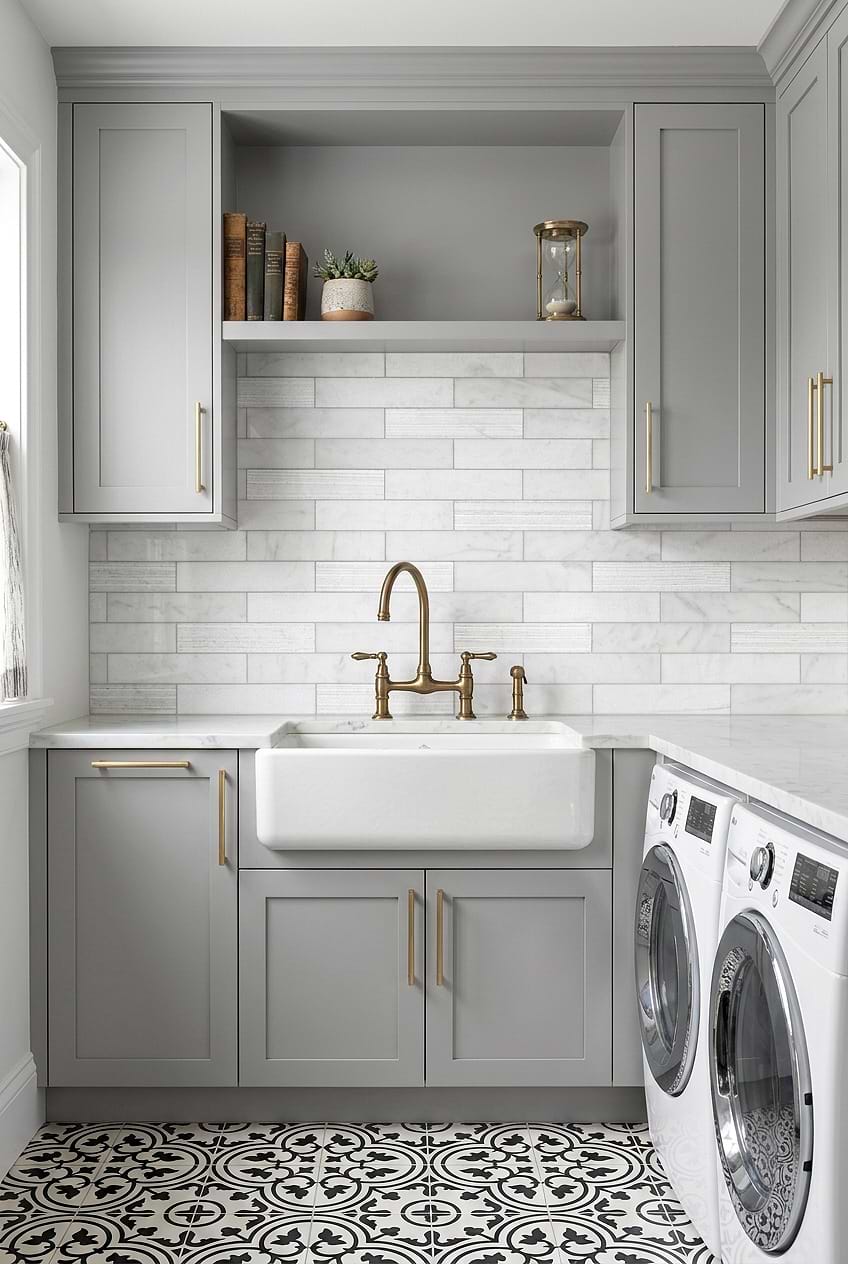 White Marble Subway Laundry Backsplash BA8035
