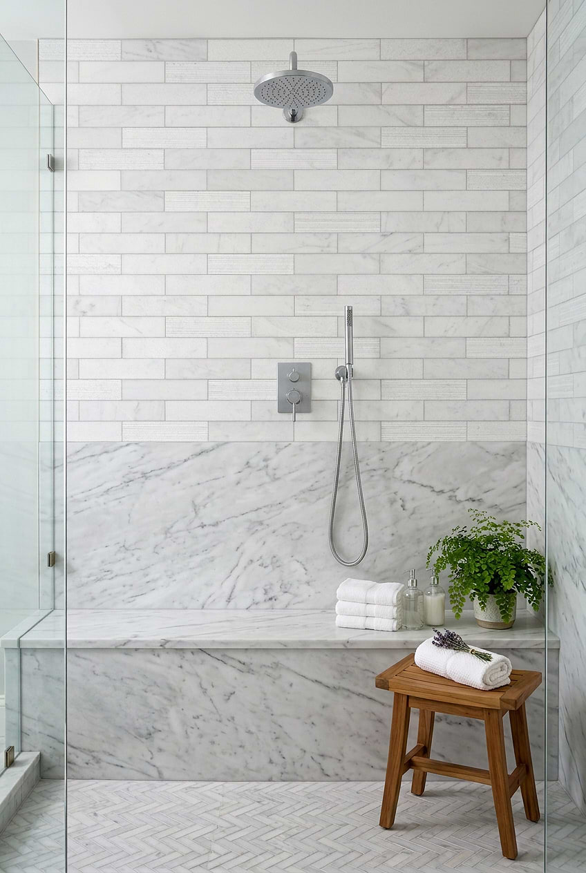 White Marble Subway Shower Wall BA8035