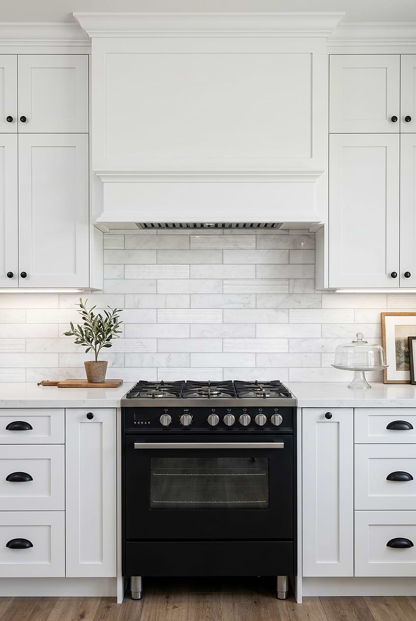 White Marble Subway Tile with Shaker Cabinets BA8035