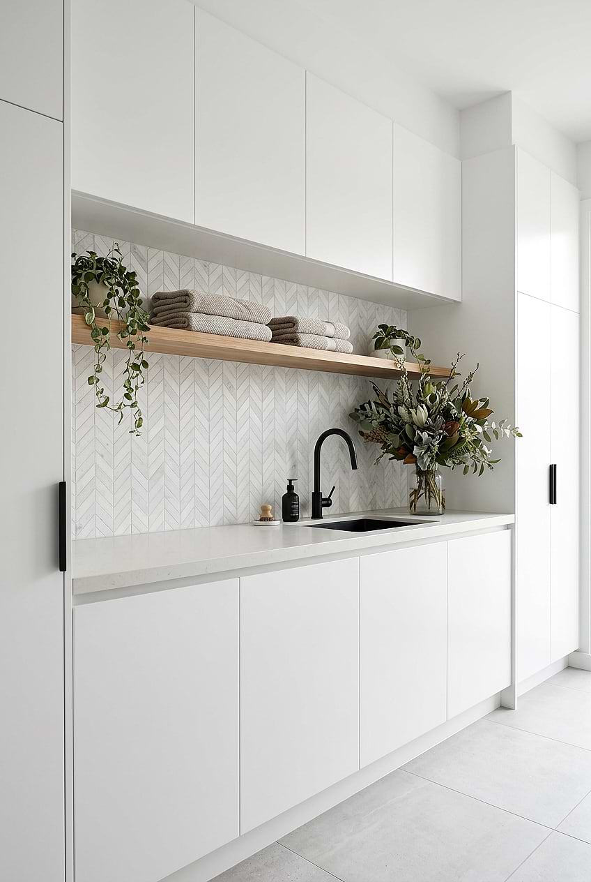 White Marble Textured Chevron Laundry Tile BA631613