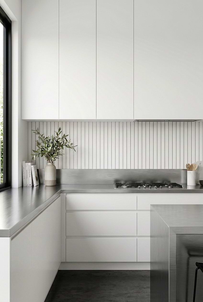 White Marble Vertical Kitchen Backsplash BA1078