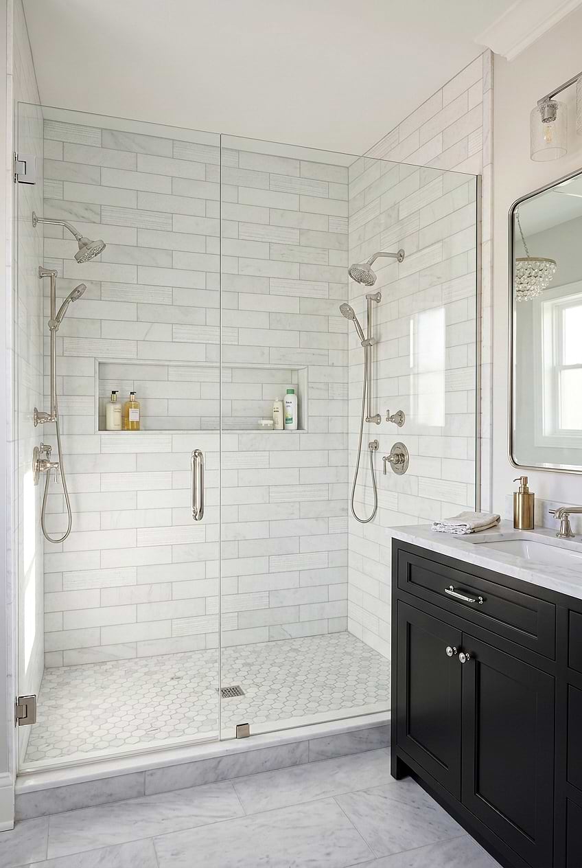 White Marble Walk In Shower Tile BA8035