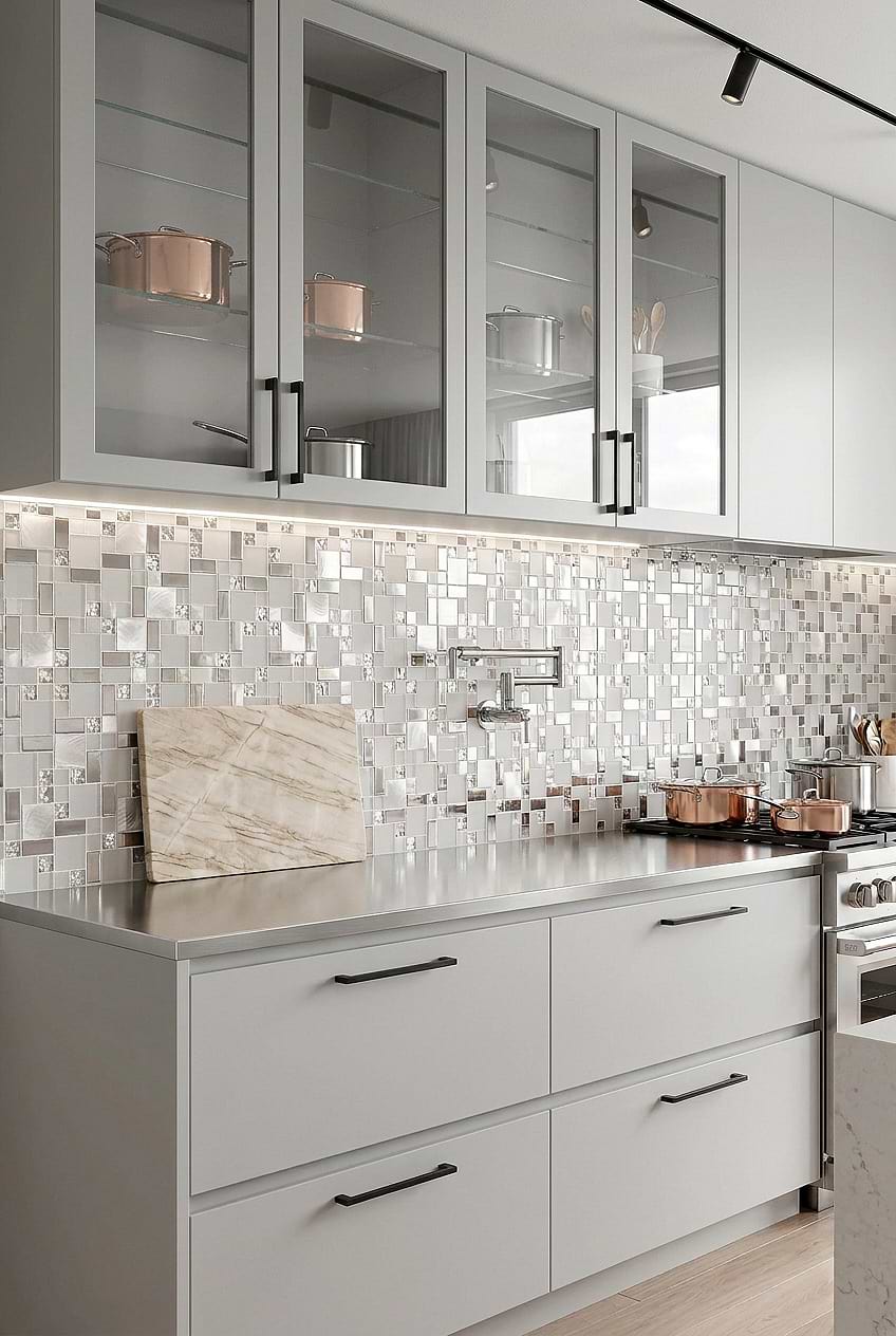 White Metal Mosaic Tiles Stainless Countertops BA1138