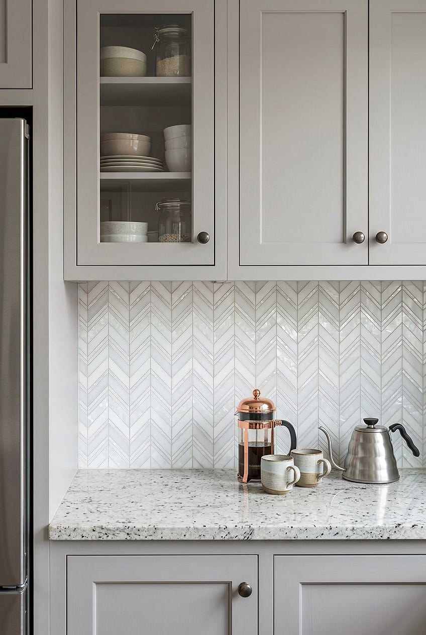 White Pearl Marble Chevron Backsplash BA8030 White Pearl Marble Chevron Backsplash BA8030