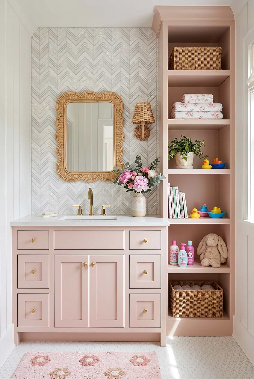 White Pearl Marble Chevron Bathroom BA8030