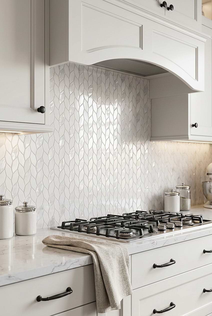 White Pearl Marble Geometric Kitchen Backsplash BA7005