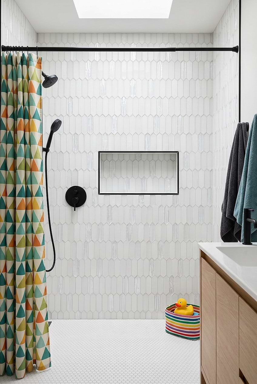 White Pearl Picket Glass Shower Tile BA6701