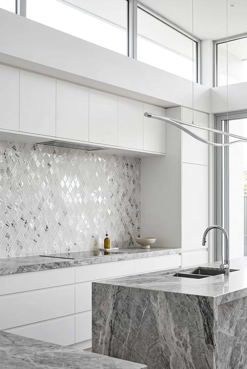 White Rhomboid Glass Diamond Backsplash BA5502
