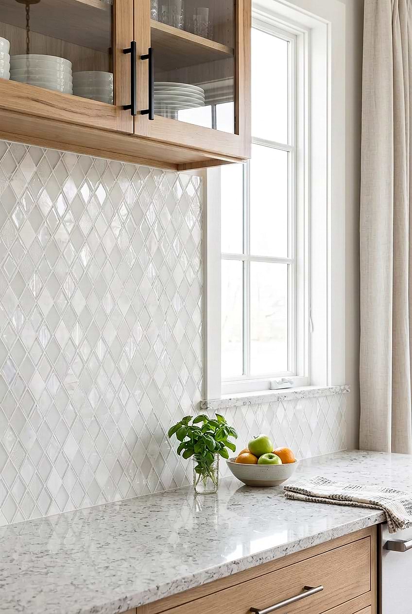 White Rhomboid Glass Marble Backsplash BA62046 White Rhomboid Glass Marble Backsplash BA62046