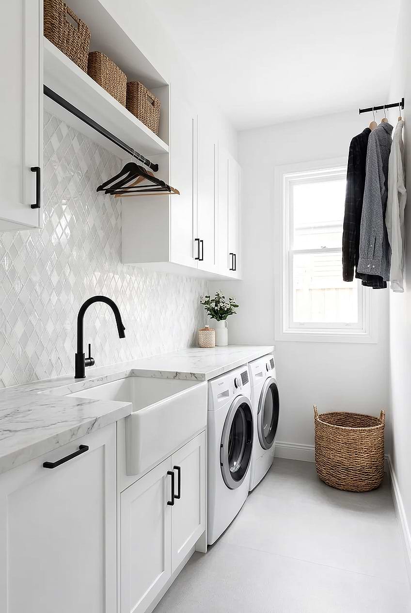 White Rhomboid Glass Marble Laundry Tile BA62046