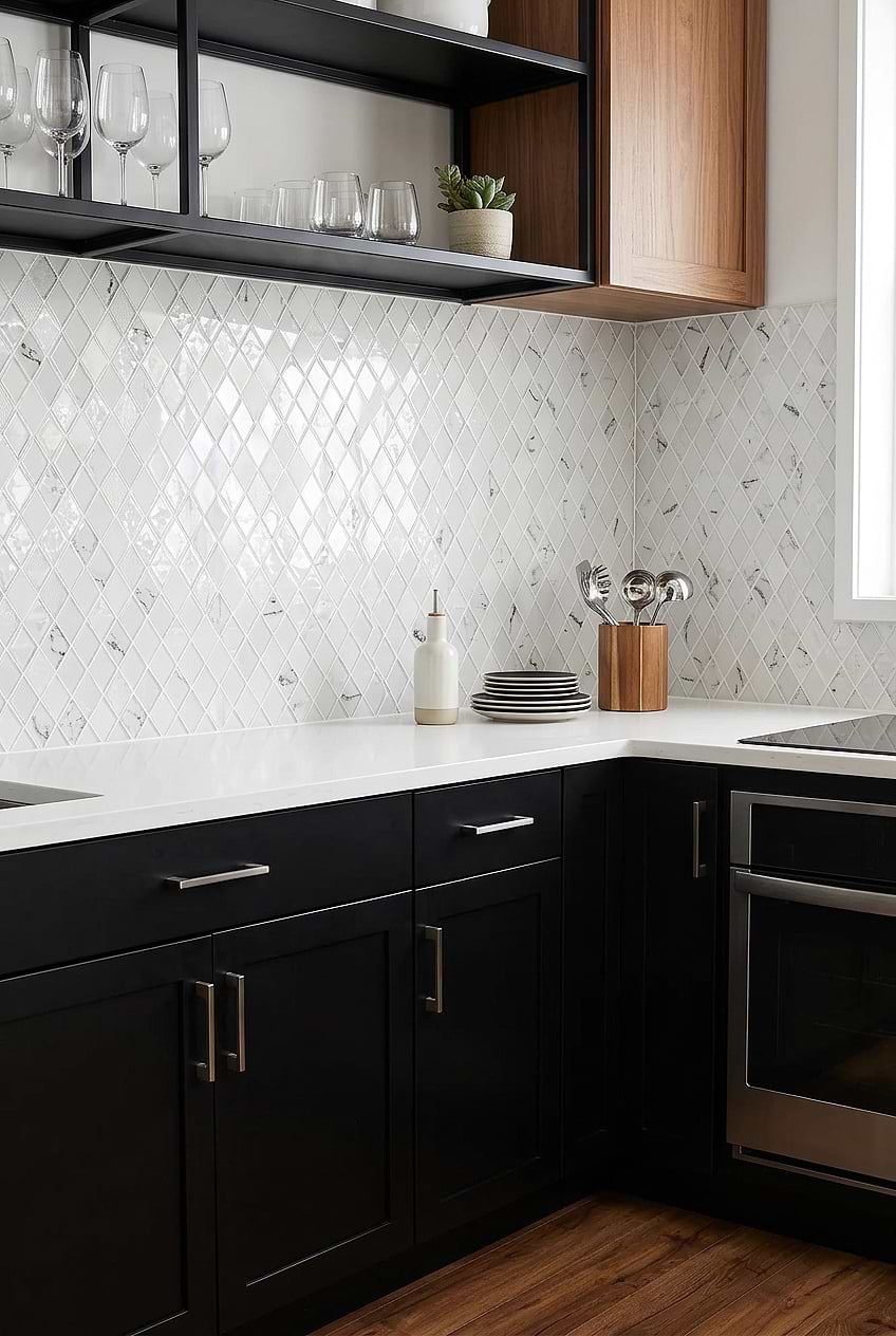 White Rhomboid Glass Mosaic Backsplash BA5502