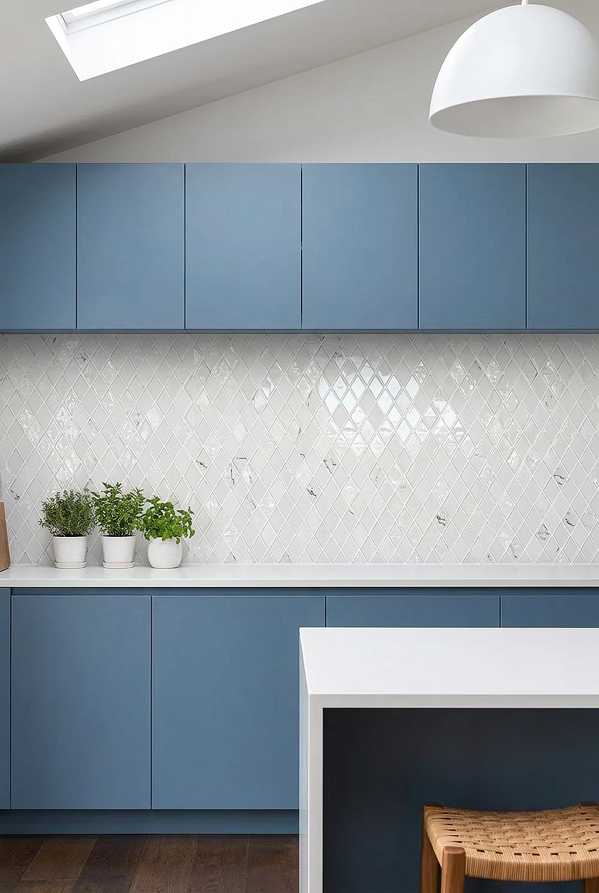 White Rhomboid Glass Tile for Blue Kitchen BA5502