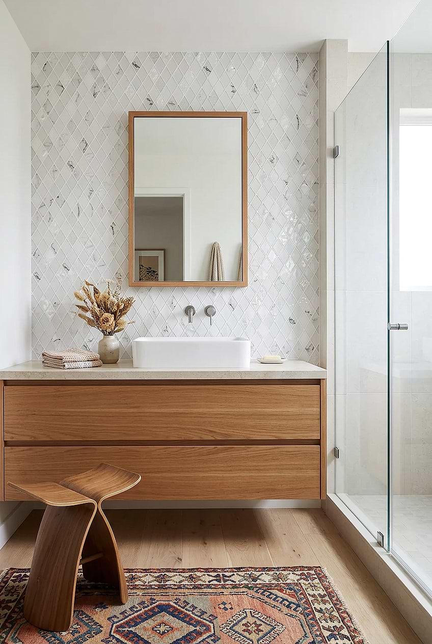 White Rhomboid Glass Vanity Wall Tile BA5502