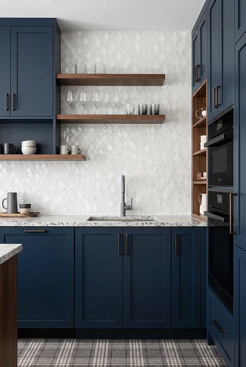White Rhomboid Mosaic Tile Kitchen BA62046