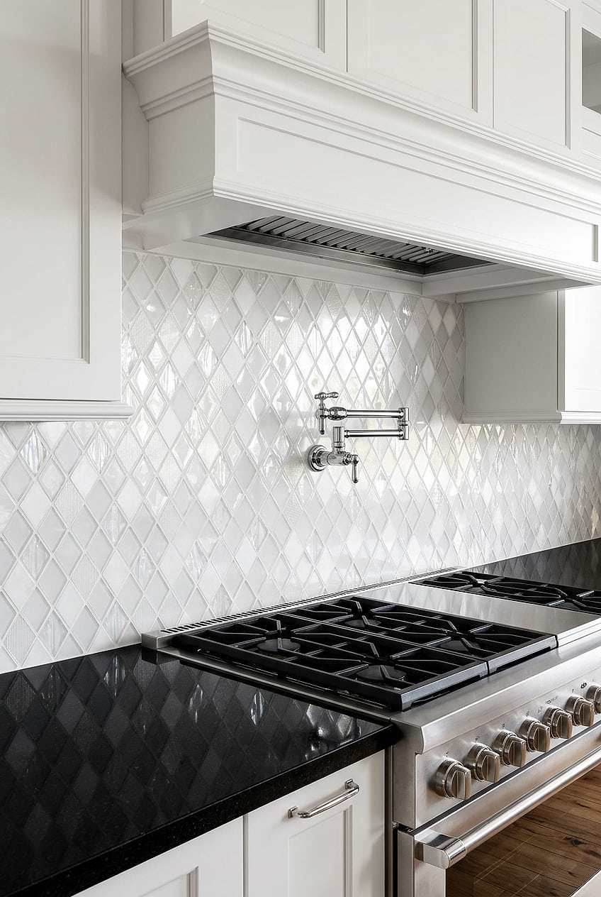 White Rhomboid Shell Glass Kitchen Tile BA62046 White Rhomboid Shell Glass Kitchen Tile BA62046