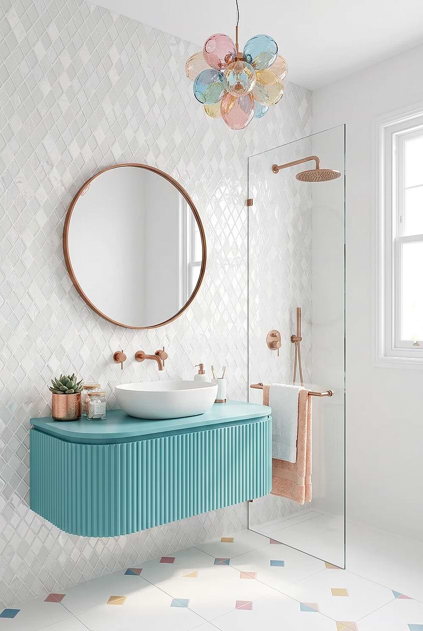 White Rhomboid Tile for Girls Bathroom BA62046