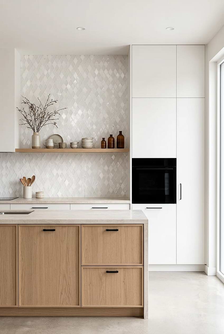 White Rhomboid Tile for Wood Kitchen Cabinets BA62046