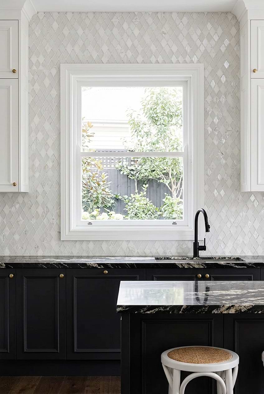 White Rhomboid Window Backsplash Tile BA62046 White Rhomboid Window Backsplash Tile BA62046