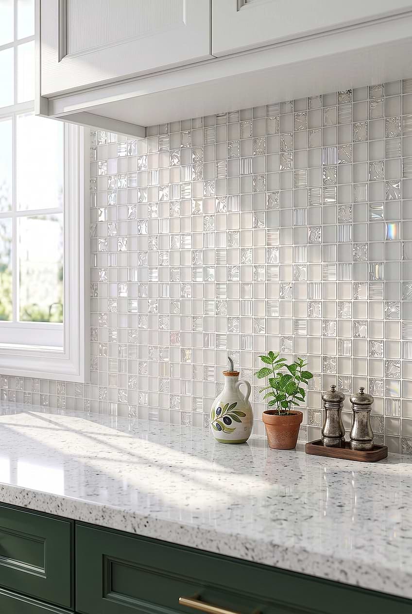 White Shell Crackle Glass Mosaic BA6705 White Shell Crackle Glass Mosaic BA6705