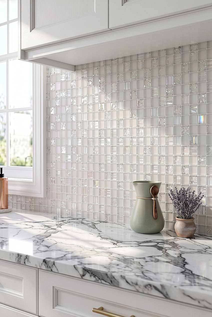 White Shell Crackle Glass Mosaic BA6705