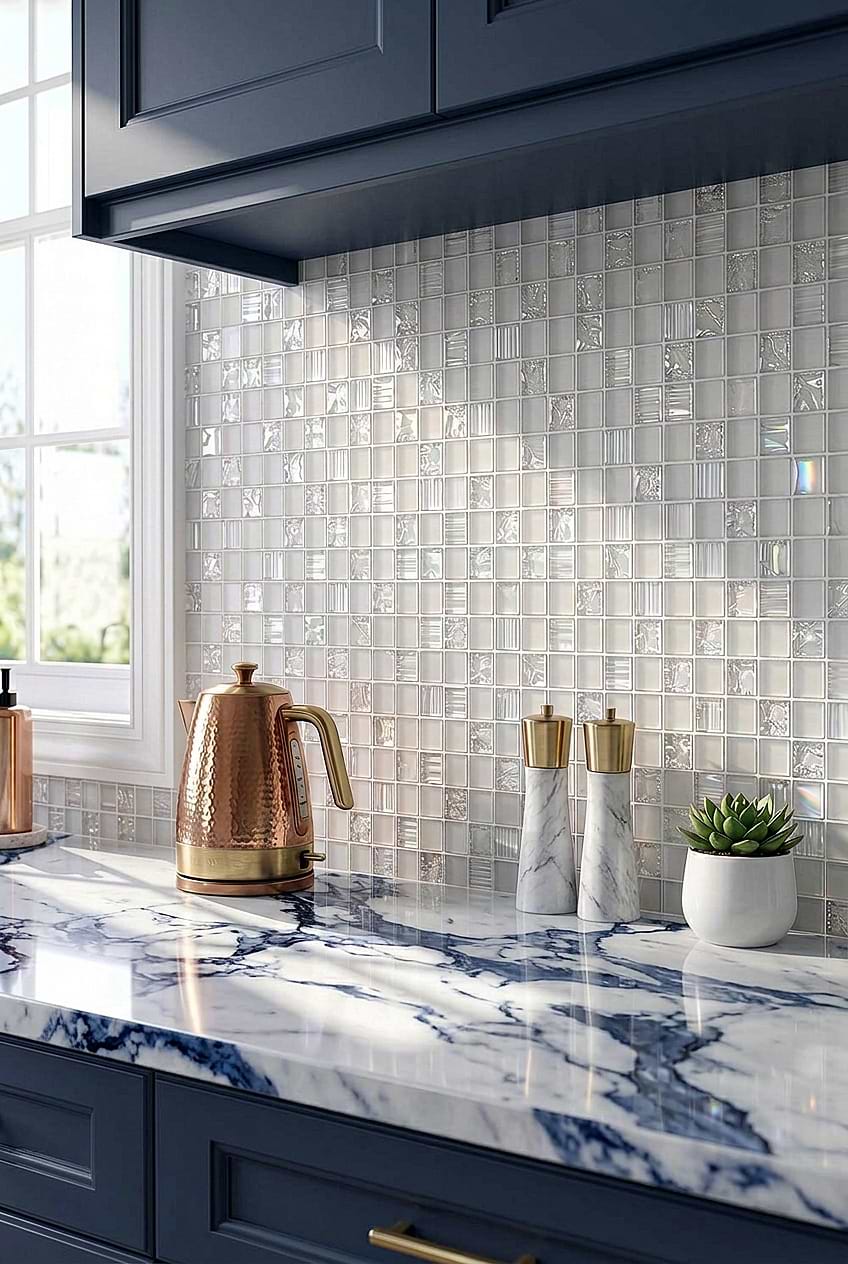White Shell Crackle Glass Mosaic BA6705
