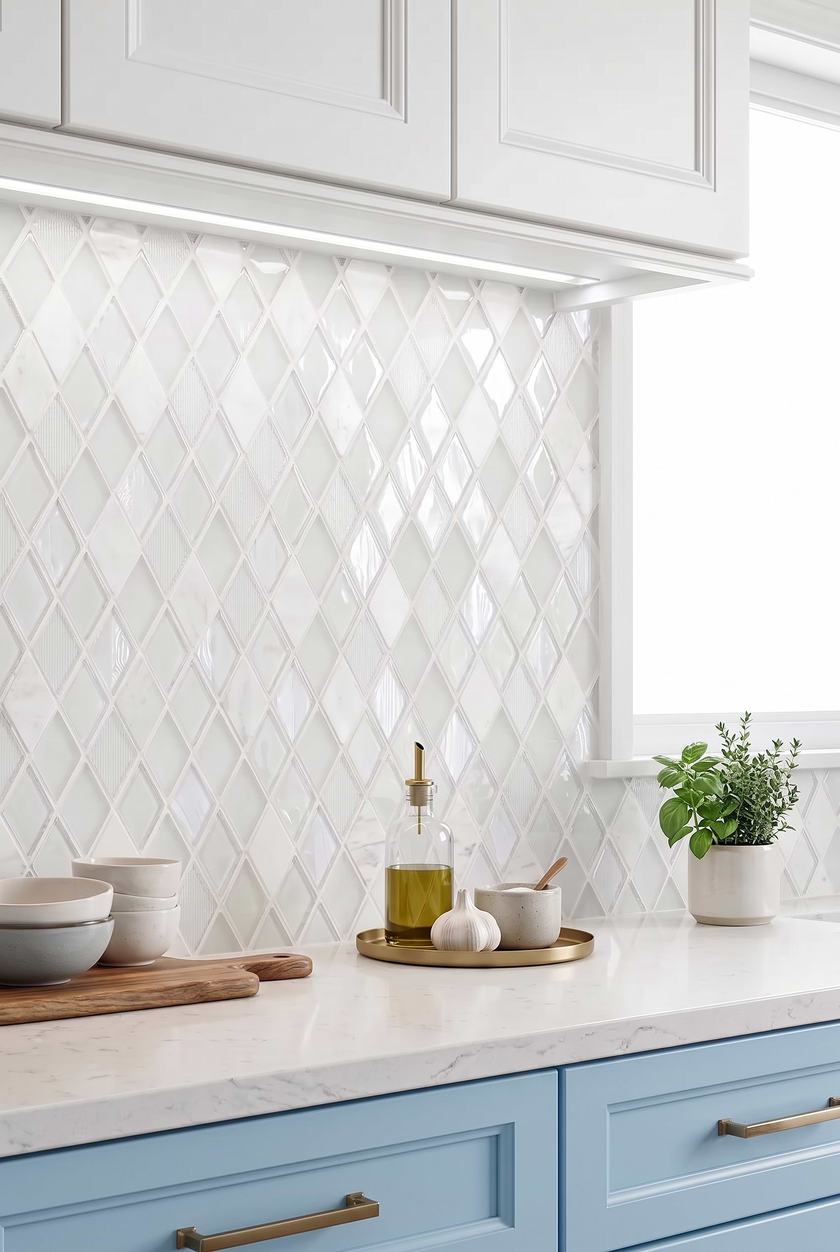 White Shell Glass Marble Rhomboid Mosaic BA62046