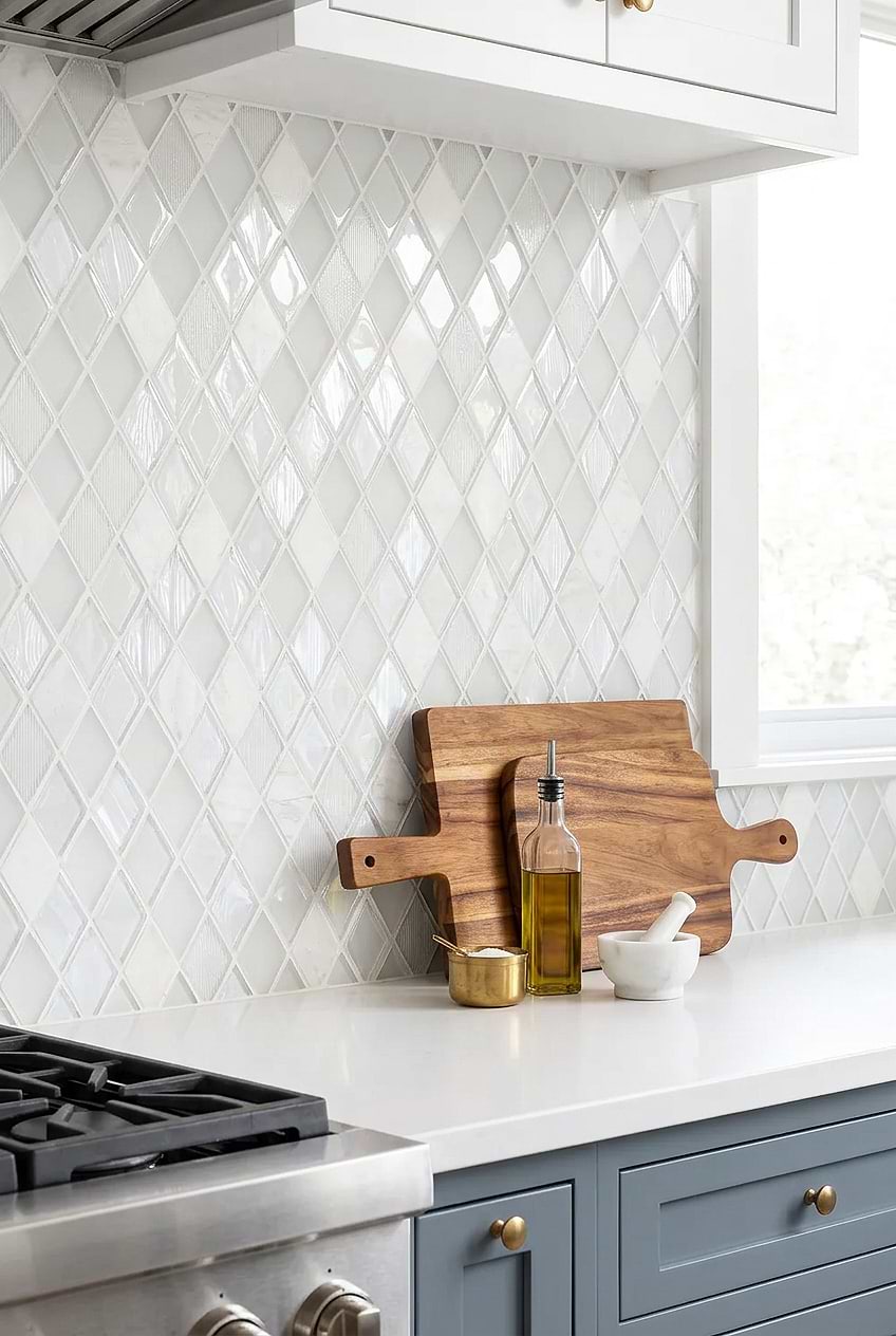 White Shell Glass Marble Rhomboid Tile BA62046