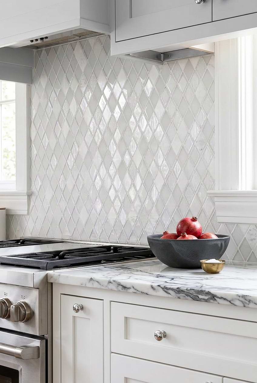 White Shell Glass Rhomboid Mosaic BA62046