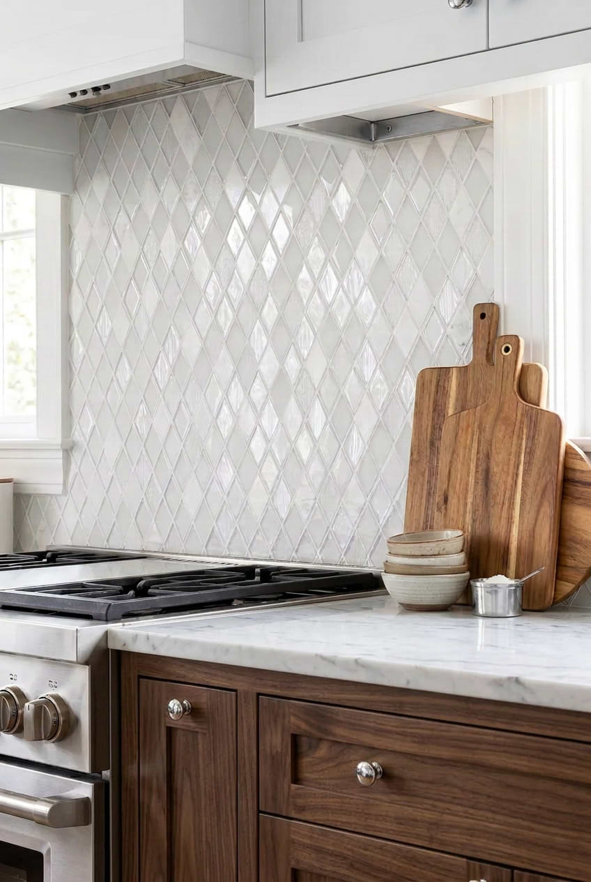 White Shell Glass Rhomboid Mosaic BA62046