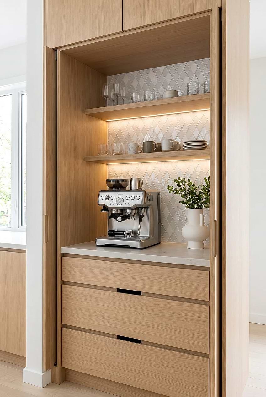 White Shell Glass Rhomboid Tile Coffee Bar BA62046