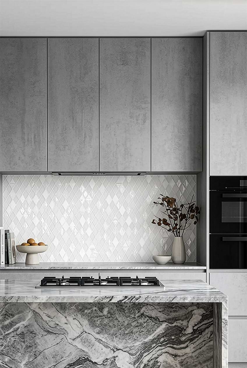 White Shell Glass Rhomboid Tile Marble Countertop BA62046