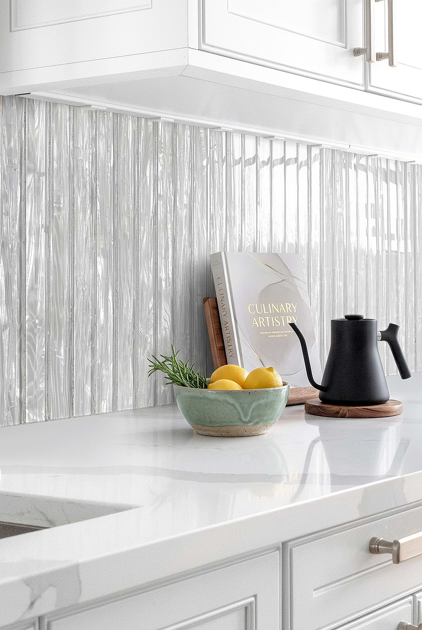 White Shell Glass Vertical Backsplash BA8023