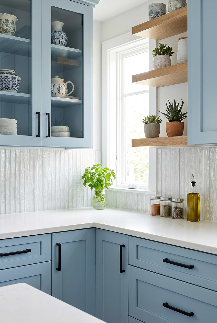 White Shell Glass Vertical Backsplash BA8023