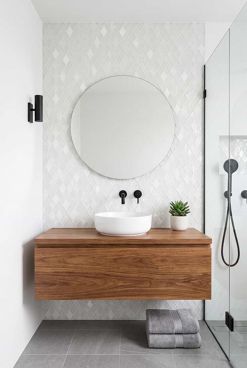 White Shell Marble Rhomboid Bathroom Tile BA62046