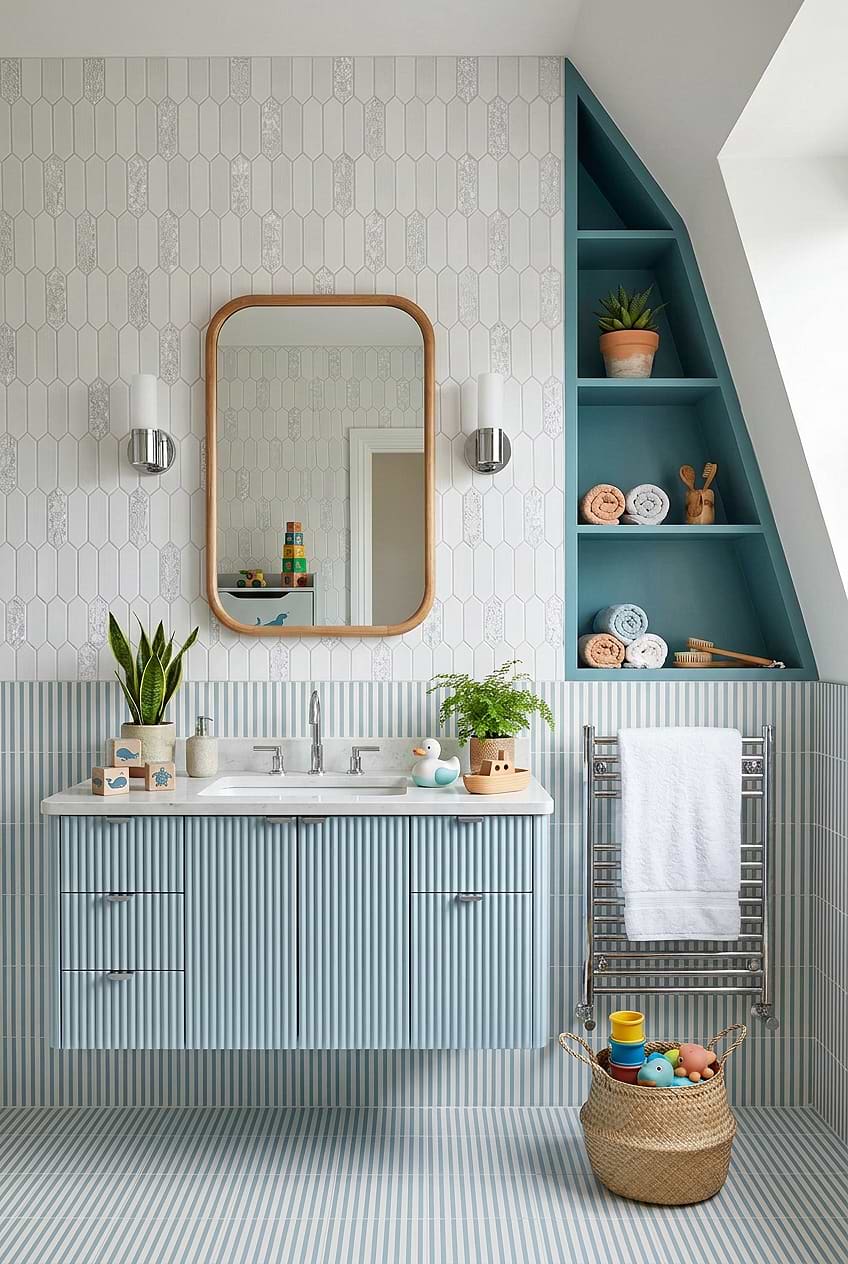 White Sparkle Glass Picket Boys Bathroom BA6709