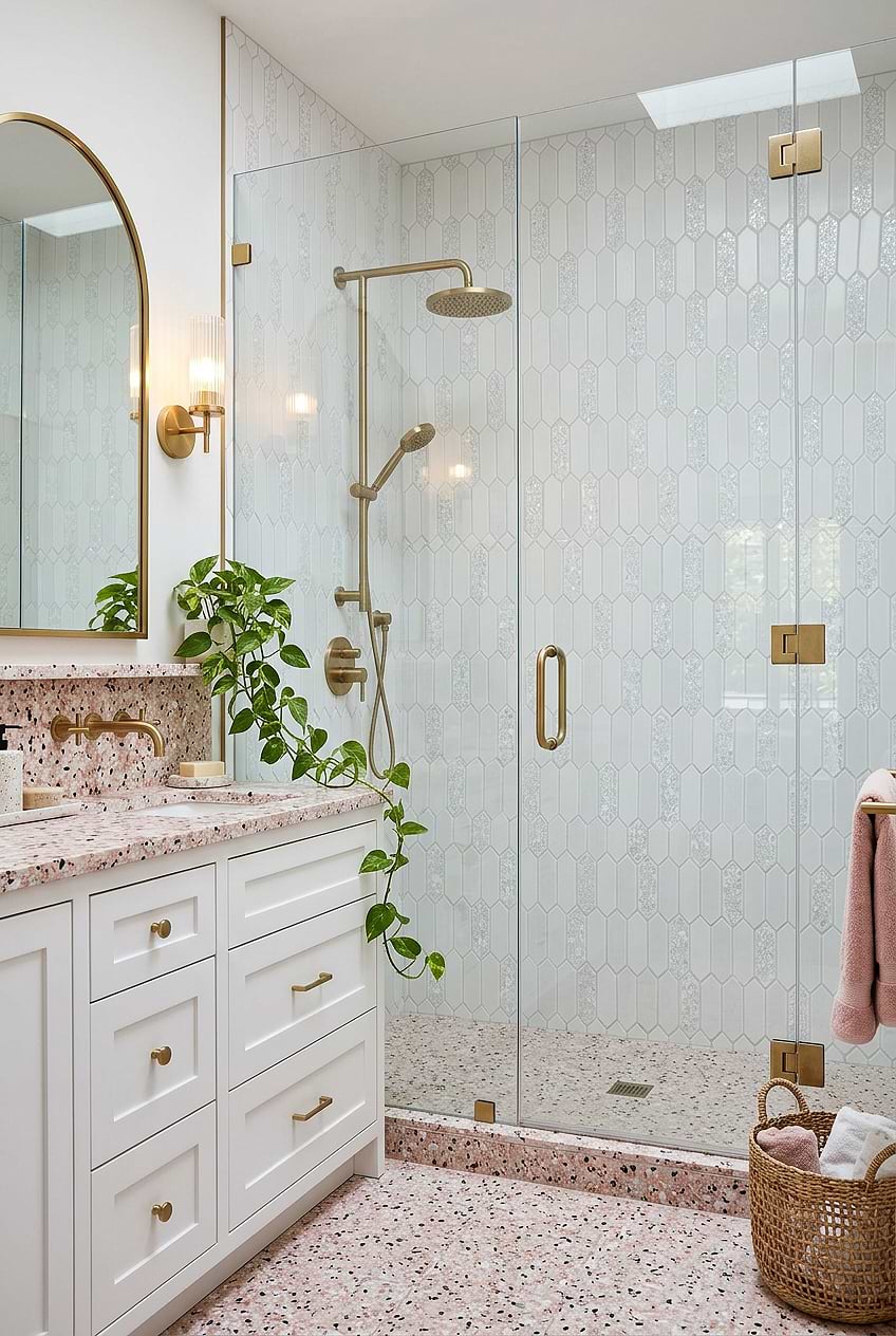 White Sparkle Picket Shower Tile BA6709