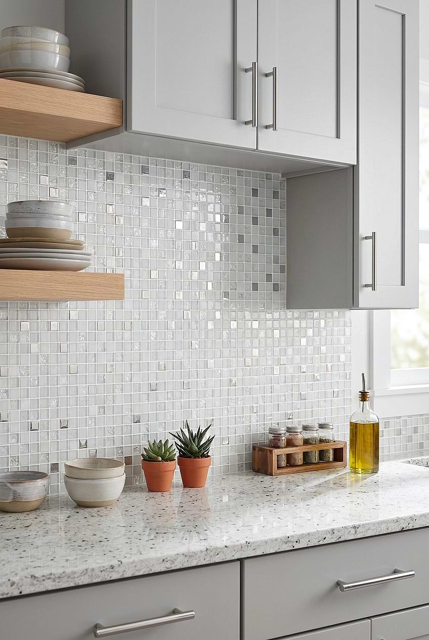 White Square Glass Metal Backsplash BA1183 White Square Glass Metal Backsplash BA1183