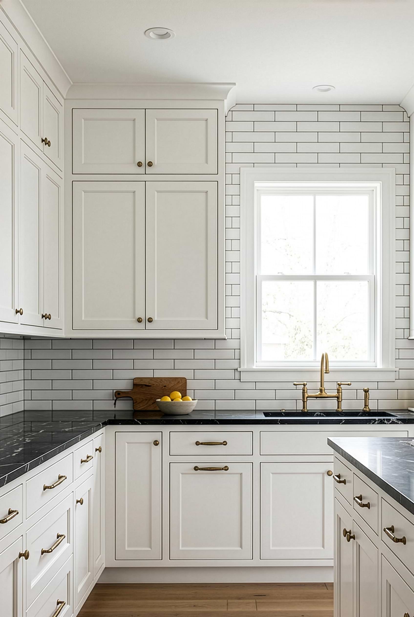 White Subway Tile Black Countertop BA6306