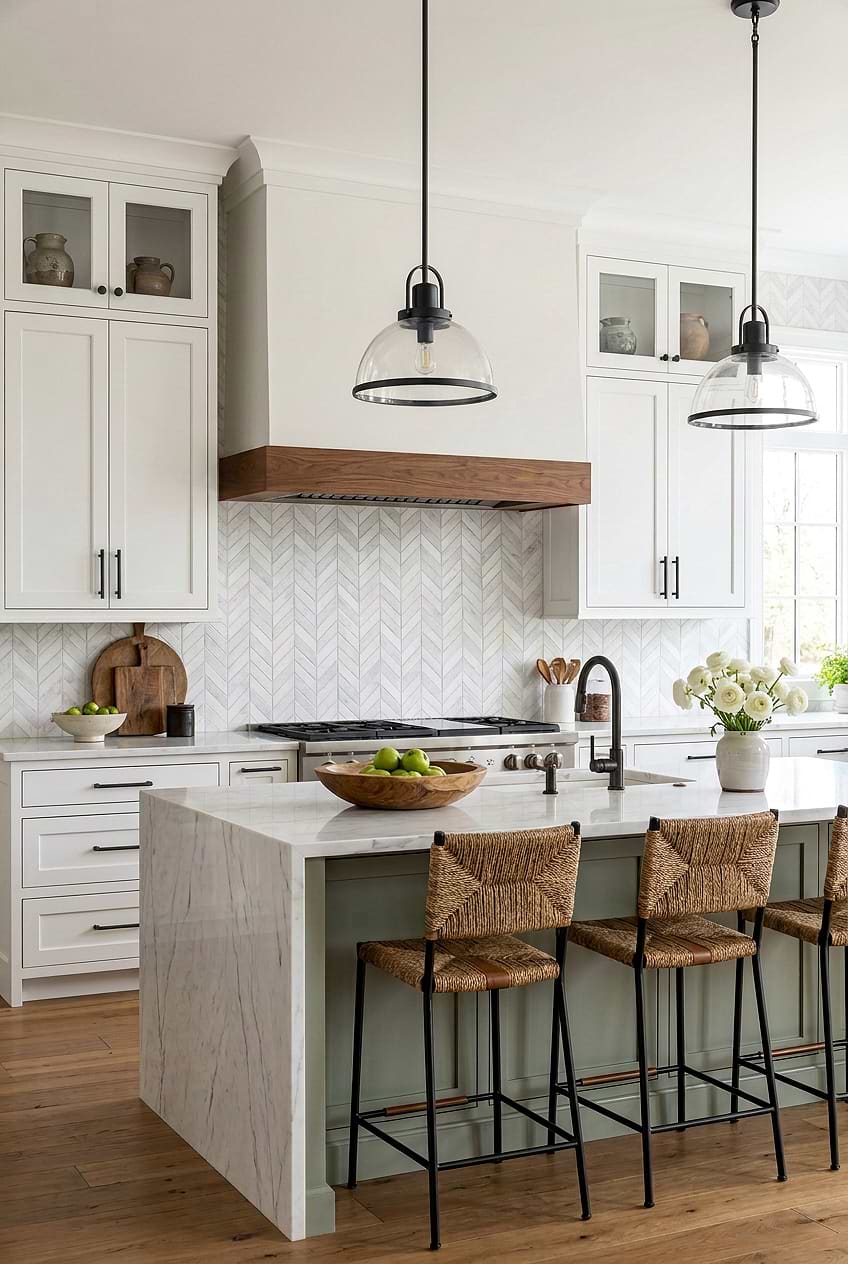 White Textured Marble Chevron Backsplash BA631613