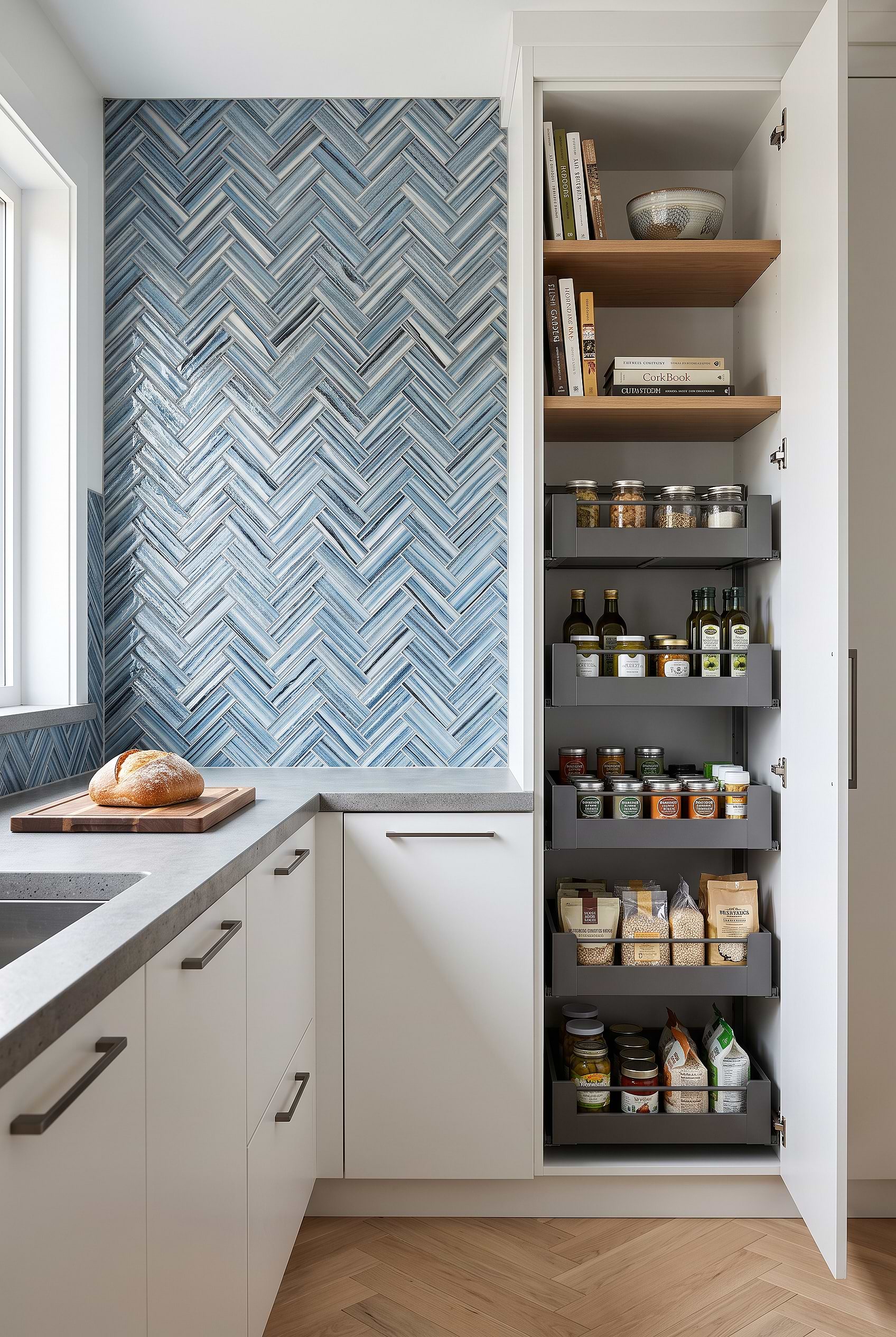 Arctic Blue Glass Herringbone Kitchen Backsplash Tile BA5525