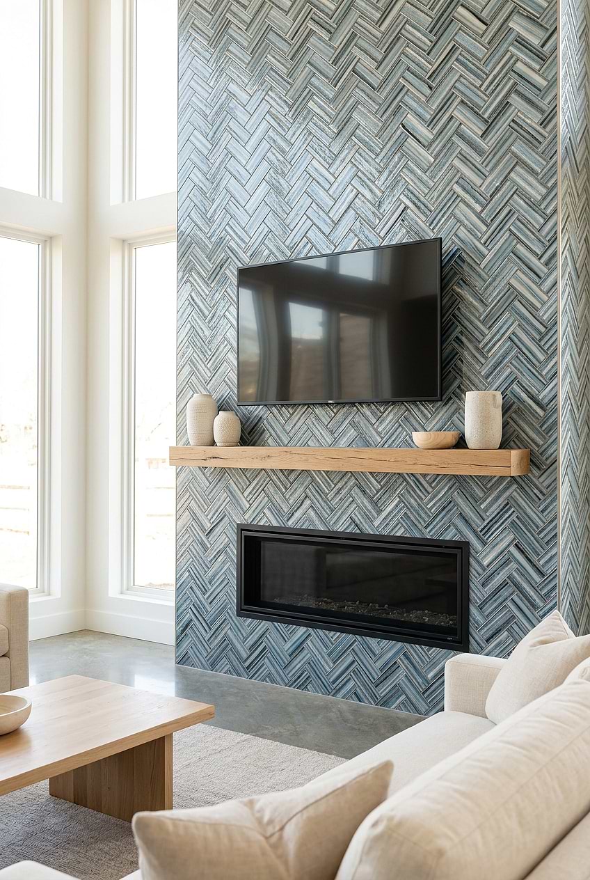 Arctic Blue Glass Herringbone Mosaic Wall Tile BA5525 Arctic Blue Glass Herringbone Mosaic Wall Tile BA5525