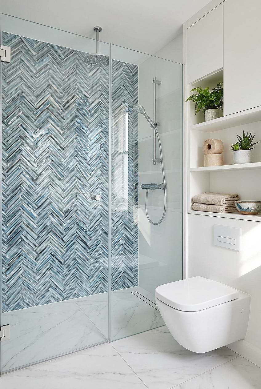 Arctic Blue Glass Herringbone Shower BA5525