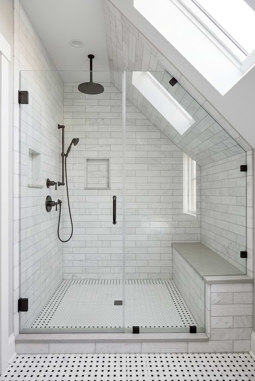 Attic Bathroom Ideas White Marble Subway Tile BA8035