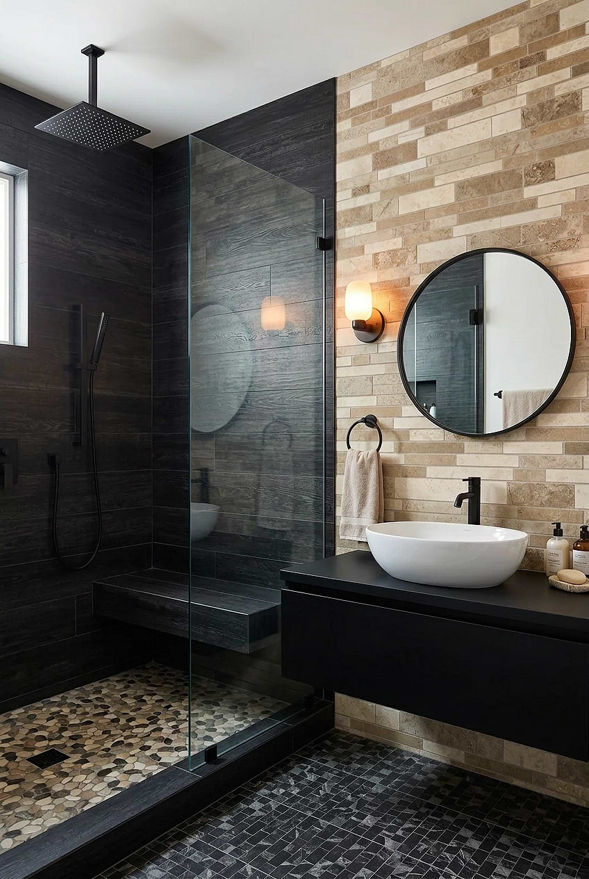 Beige Brown Travertine Subway Bathroom Wall Tile BA1024