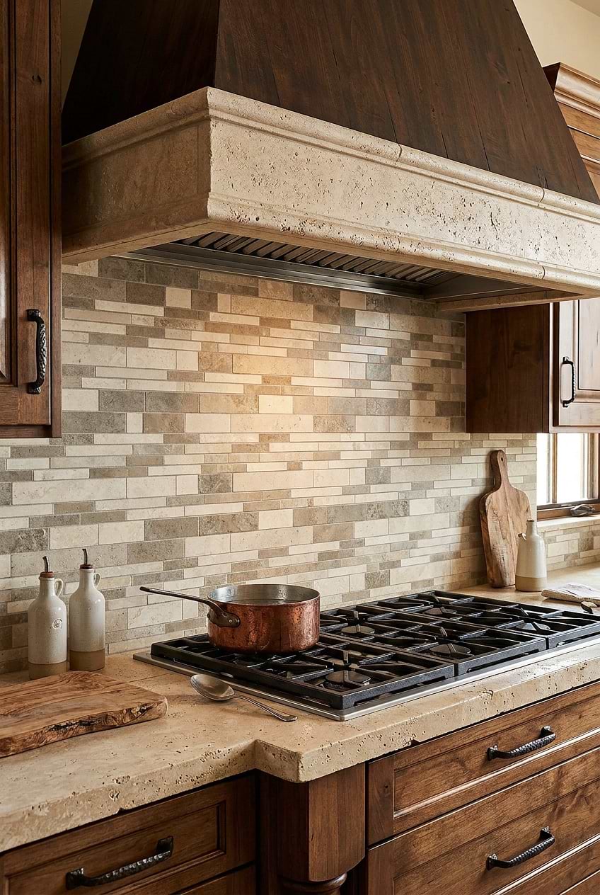 Beige Brown Travertine Subway Kitchen Backsplash BA1024