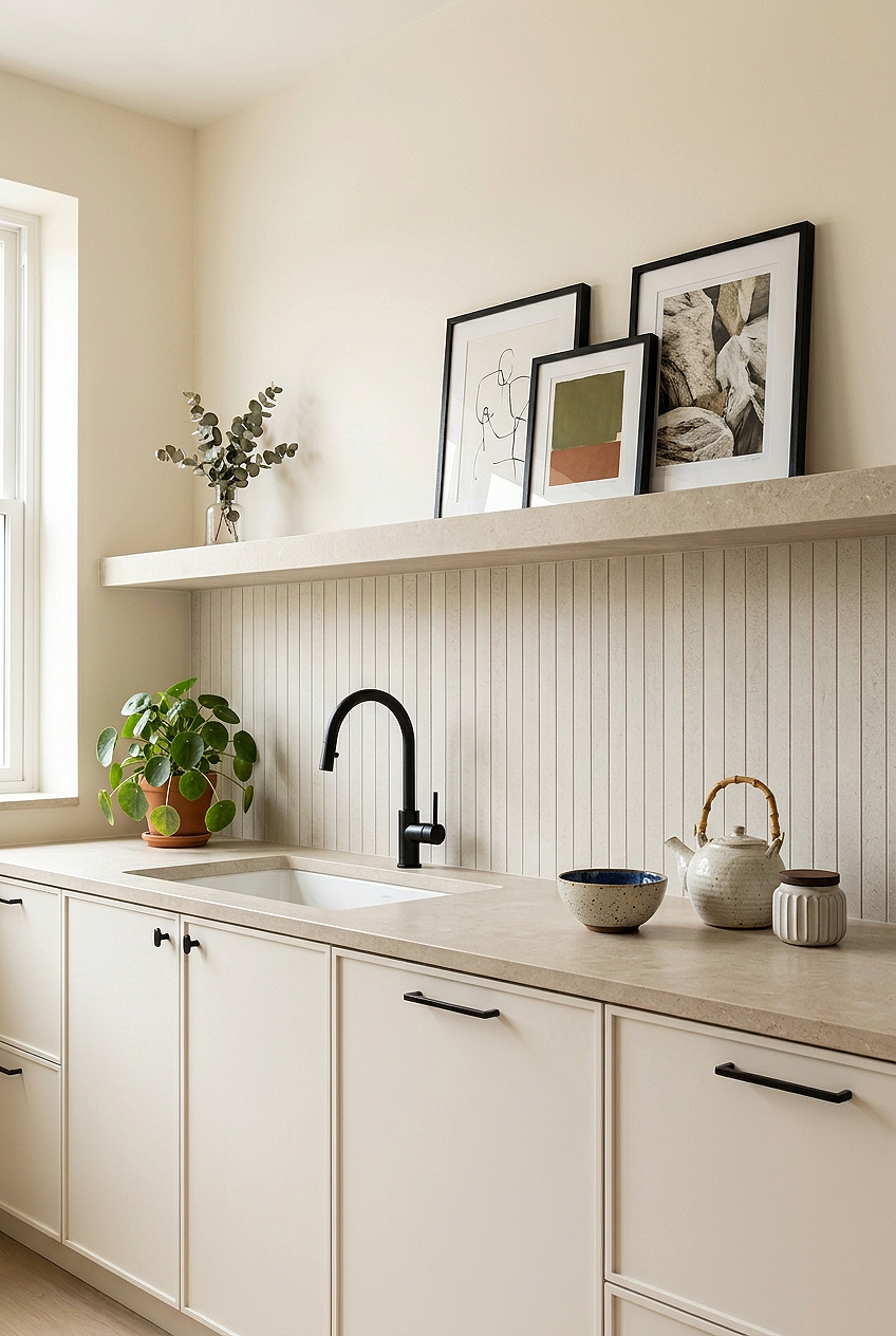 Beige Porcelain Vertical Stacked Kitchen Backsplash Tile BA4501