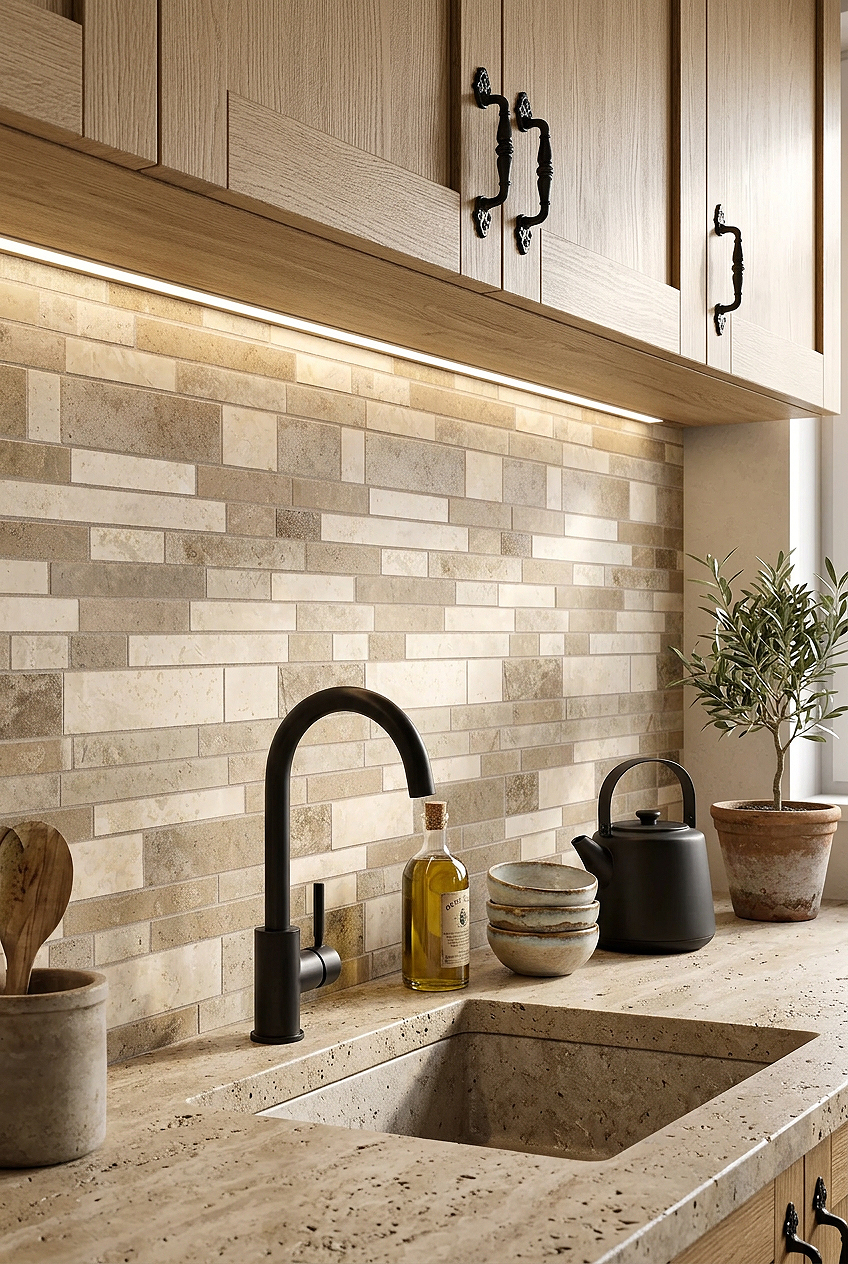 Beige Tan Travertine Subway Rustic Kitchen BA1024 Beige Tan Travertine Subway Rustic Kitchen BA1024