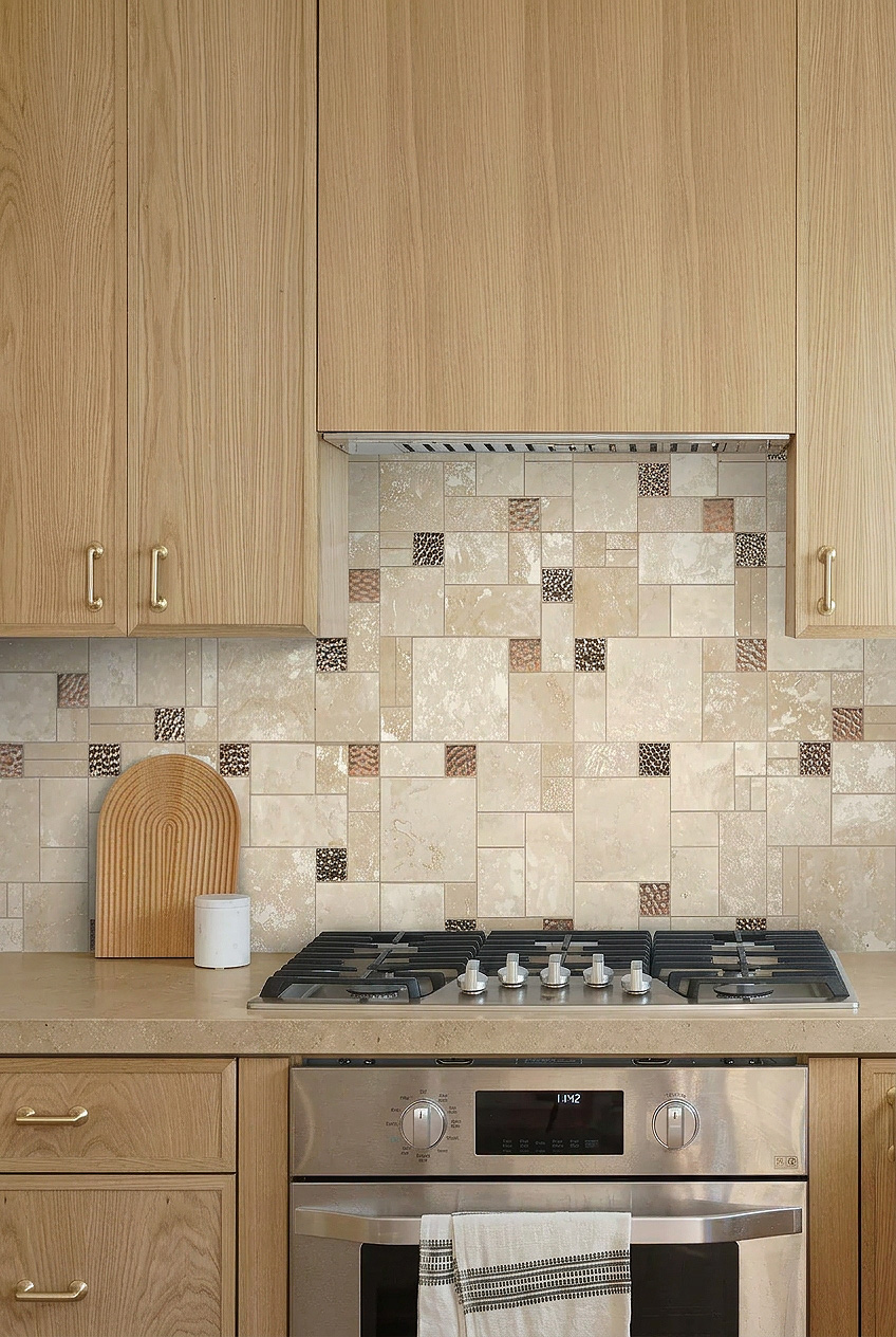 Beige Travertine Glass Mosaic Oak Kitchen Backsplash BA1043 Beige Travertine Glass Mosaic Oak Kitchen Backsplash BA1043